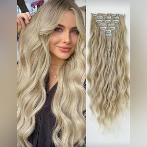 #613 - 24 Inch Clip in Hair Extensions Light Blonde - Water Wave hair style